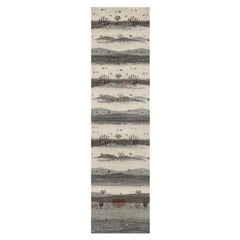 2'6 "x9'10" Bianco Moderno Lori Buft  Tappeto Runner in lana annodato a mano con figure di animali
