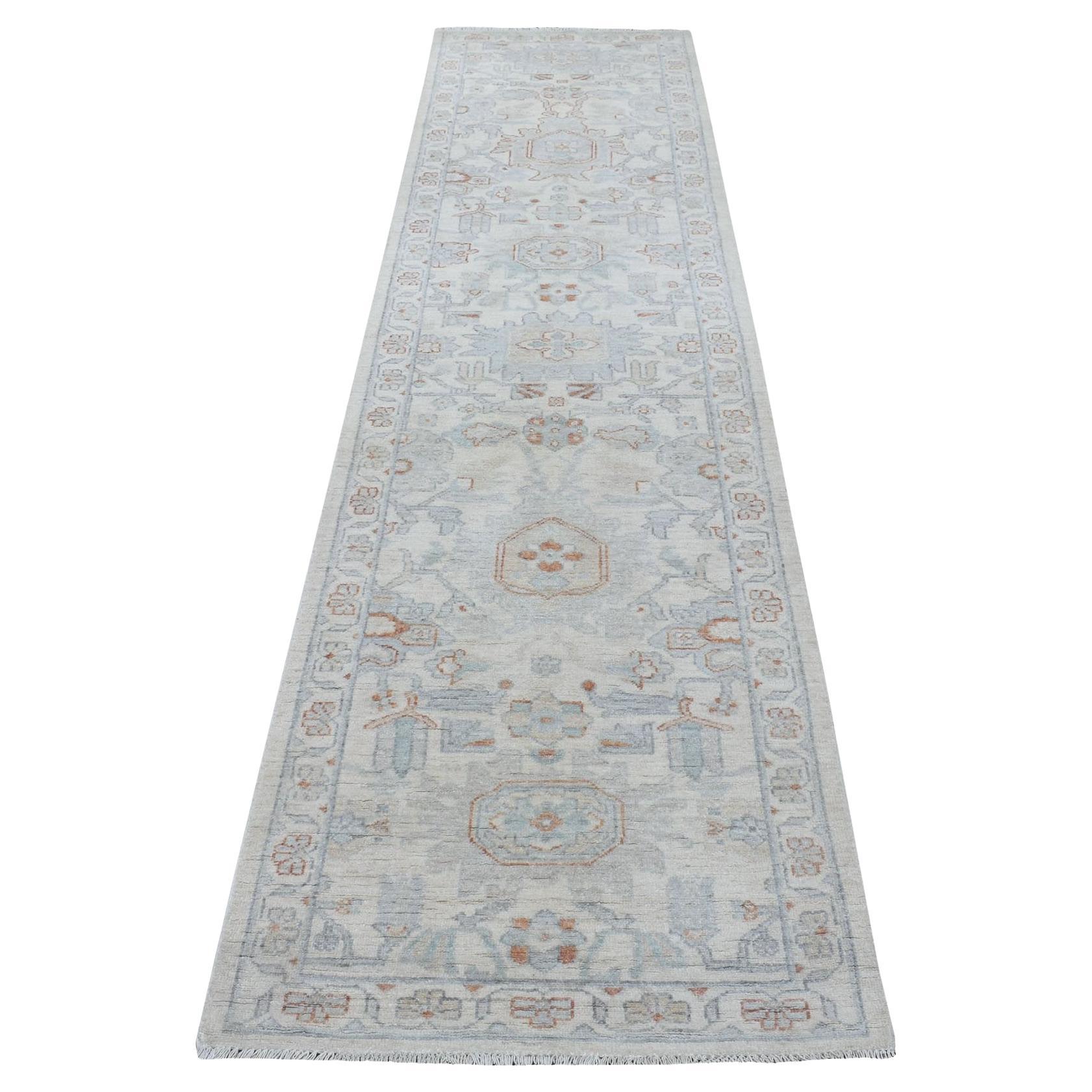 2
6 "x9
10" White Wash Peshawar 100% Wolle Hand geknüpft Läufer Orientteppich