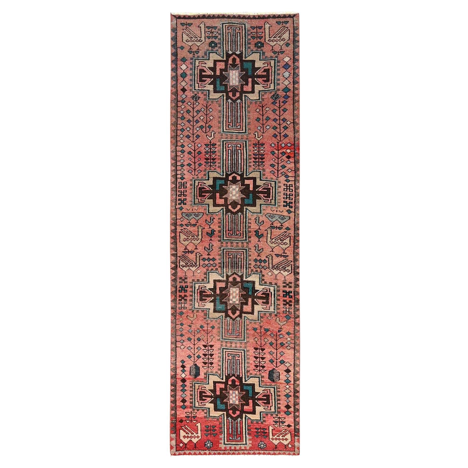 2
6"x9
2" Coral Pink Vintage Northwest Persian Hand Knotted Pure Wool Runner Rug
