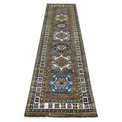 2'6 "x9'3" Kaffeebrauner handgeknüpfter afghanischer Super Kazak Soft Wool Runner Rug