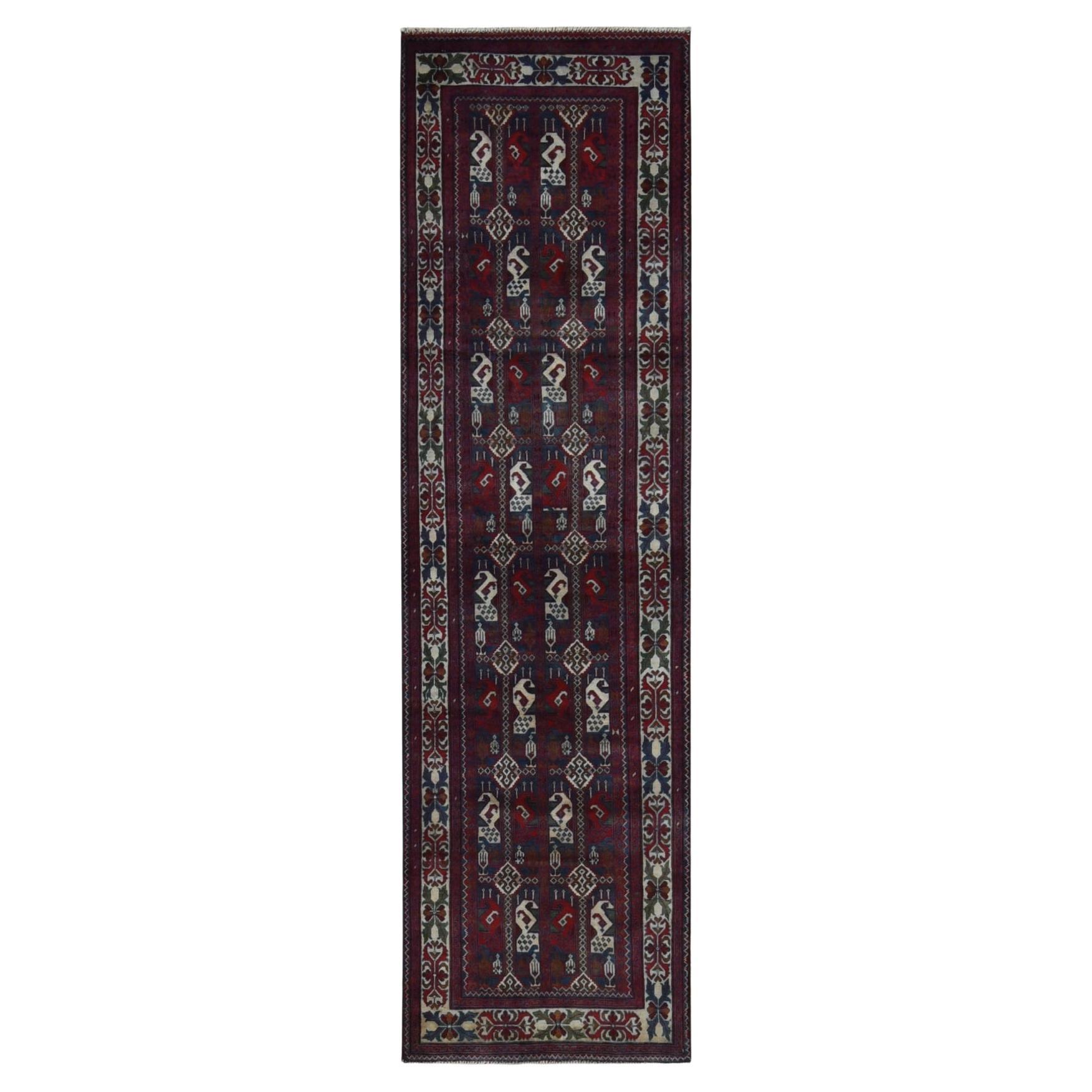 2'6"x9'3" Falu Red Afghan Khamyab Shiny Wool Hand Knotted Runner Rug For Sale