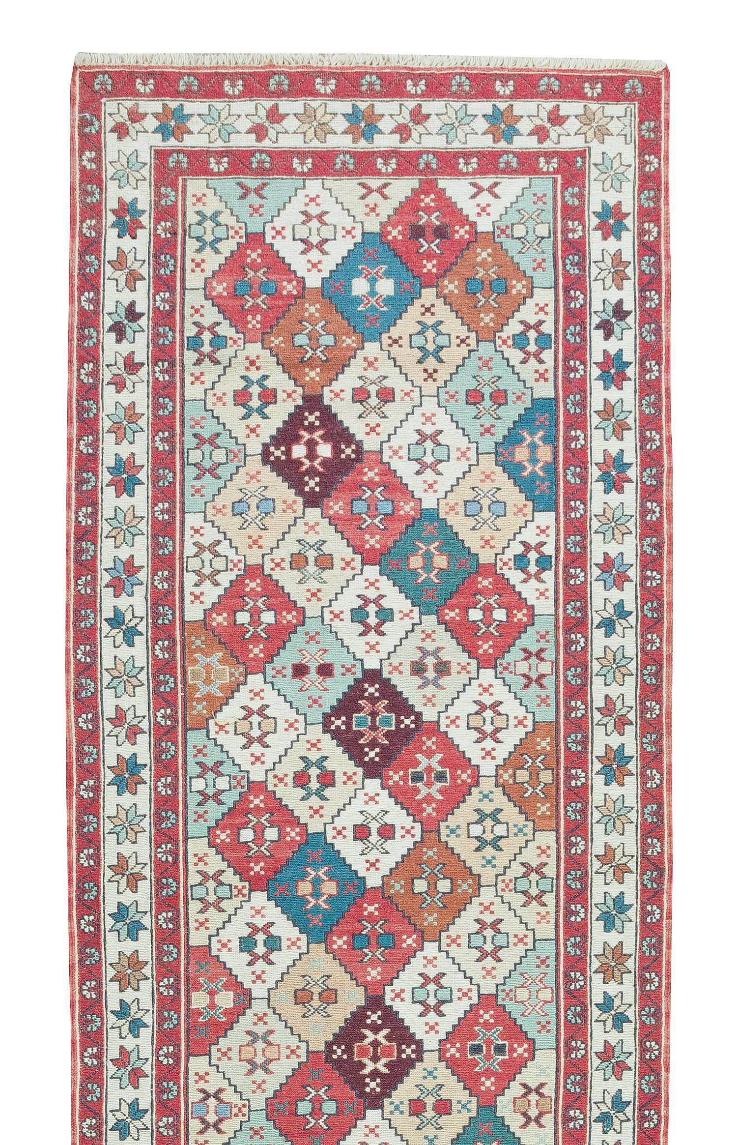 Turkish 2.6x9.3 Ft Hallway Runner Rug from Turkey, 20th Century Handmade Corridor Carpet For Sale