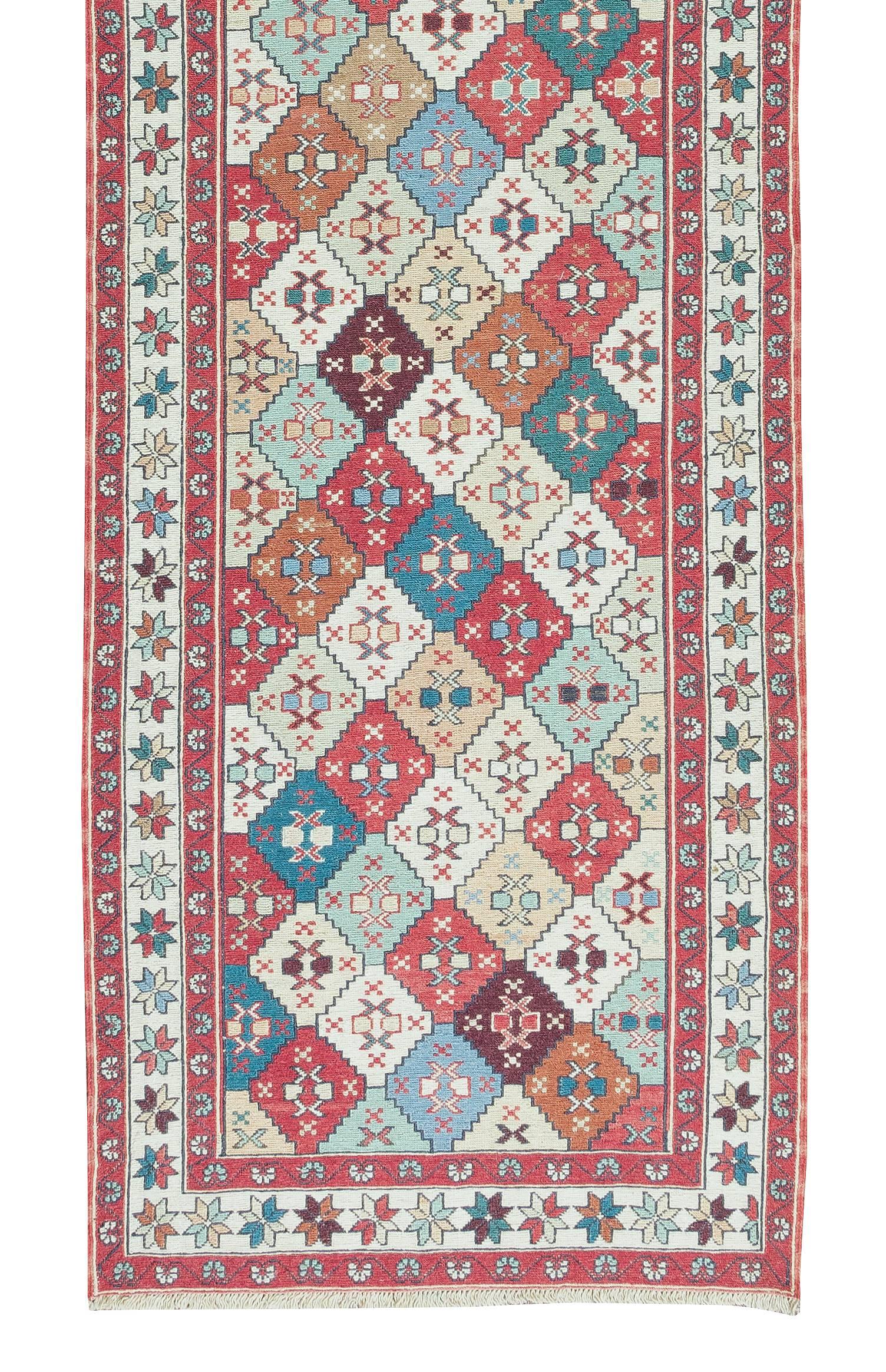 Hand-Knotted 2.6x9.3 Ft Hallway Runner Rug from Turkey, 20th Century Handmade Corridor Carpet For Sale