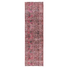Tappeto Runner in Lana Vintage Persiano Tabriz Annodato a Mano 2'6 "x9'3" Rosa Sovratinta