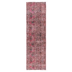 2'6"x9'3" Rose Pink Overdyed Vintage Persian Tabriz Hand Knotted Wool Runner Rug