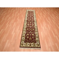 2'6"x9'5" Angels Red Wool and Silk Rajasthan Leaf Design Hand Knotted Runner Rug