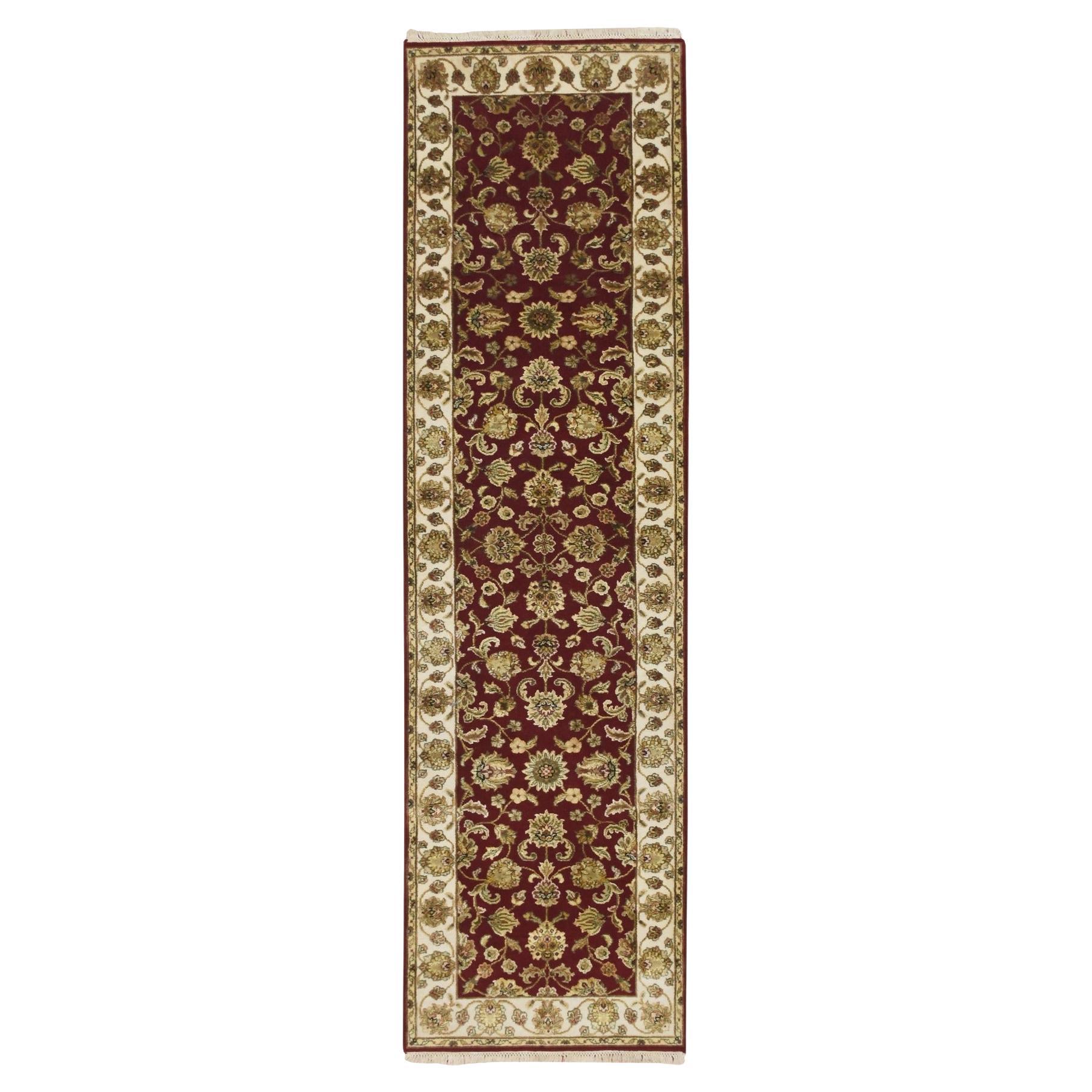 2'6 "x9'5" Engel Rot Wolle und Seide Rajasthan Blatt Design Hand geknüpft Läufer Teppich