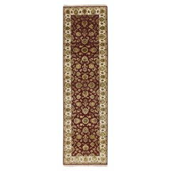 2'6 "x9'5" Engel Rot Wolle und Seide Rajasthan Blatt Design Hand geknüpft Läufer Teppich