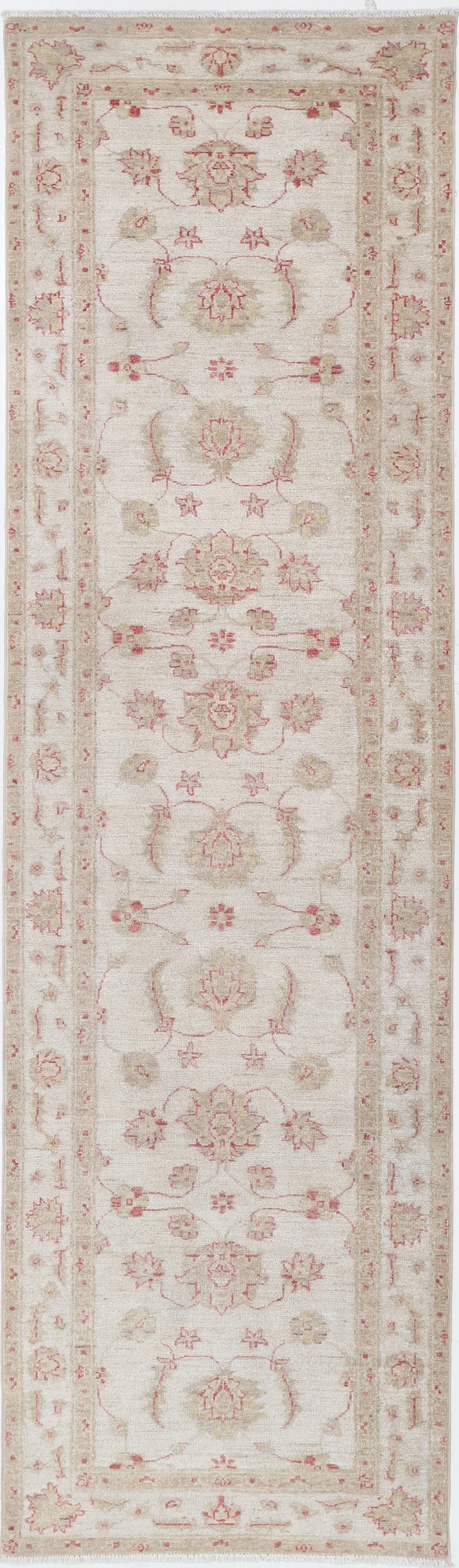 2.6x9.5 ft Handknotted Runner Rug for Kitchen. Hallway Rug. Beige Corridor Rug