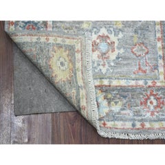 2'6 "x9'5" Gris, Lana Afgana Anudada a Mano, Angora Ushak Alfombra de Corredor