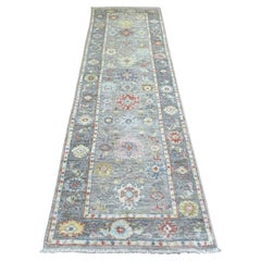 2
6 "x9
5" Gris, Laine afghane nouée à la main, Tapis de course Angora Ushak