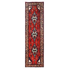 2'6"x9'6" Crimson Red Pure Wool New Persian Hamadan Hand Knotted Wool Runner Rug