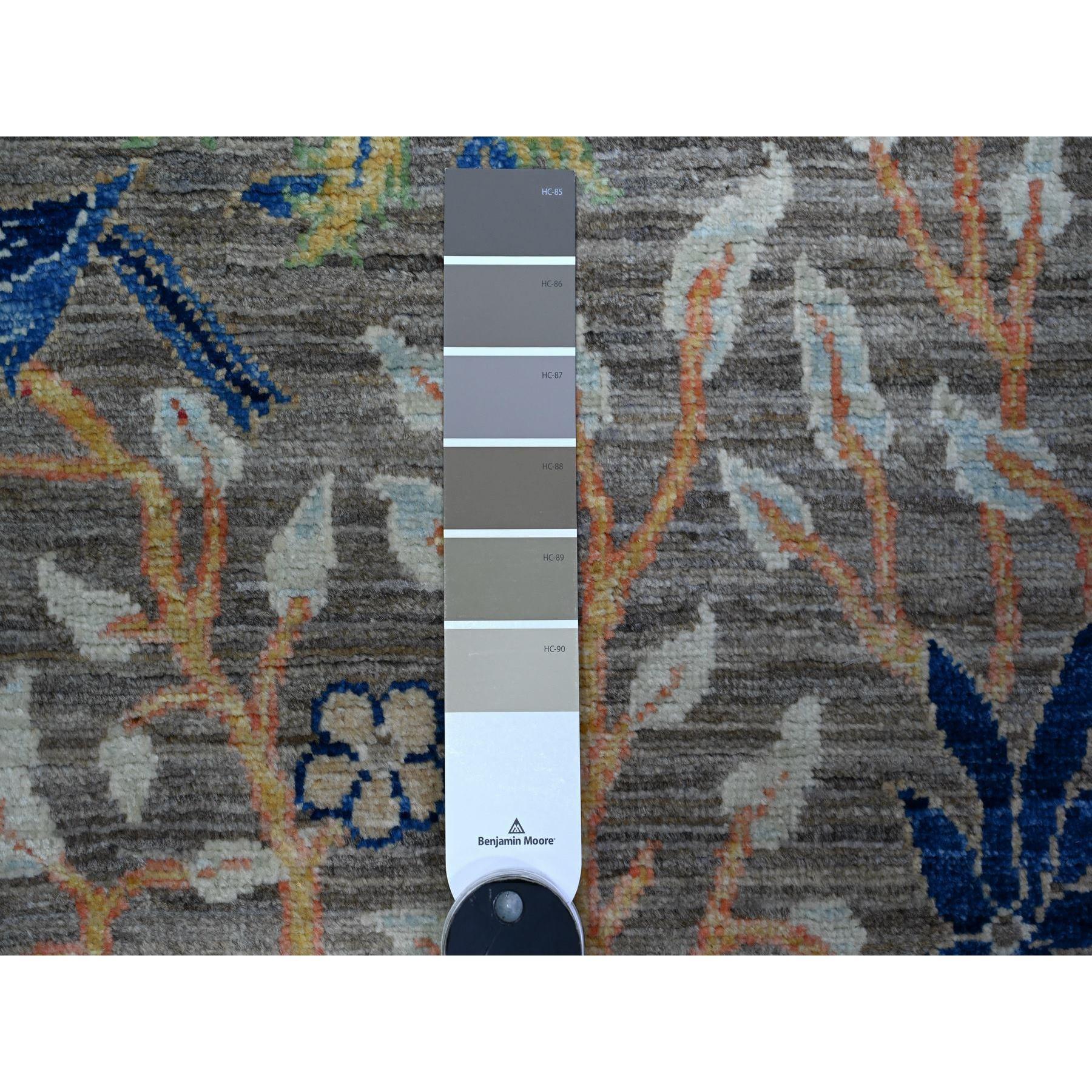 Médiéval Tapis de course de Peshawar afghan gris bataille, noué à la main, 2'6