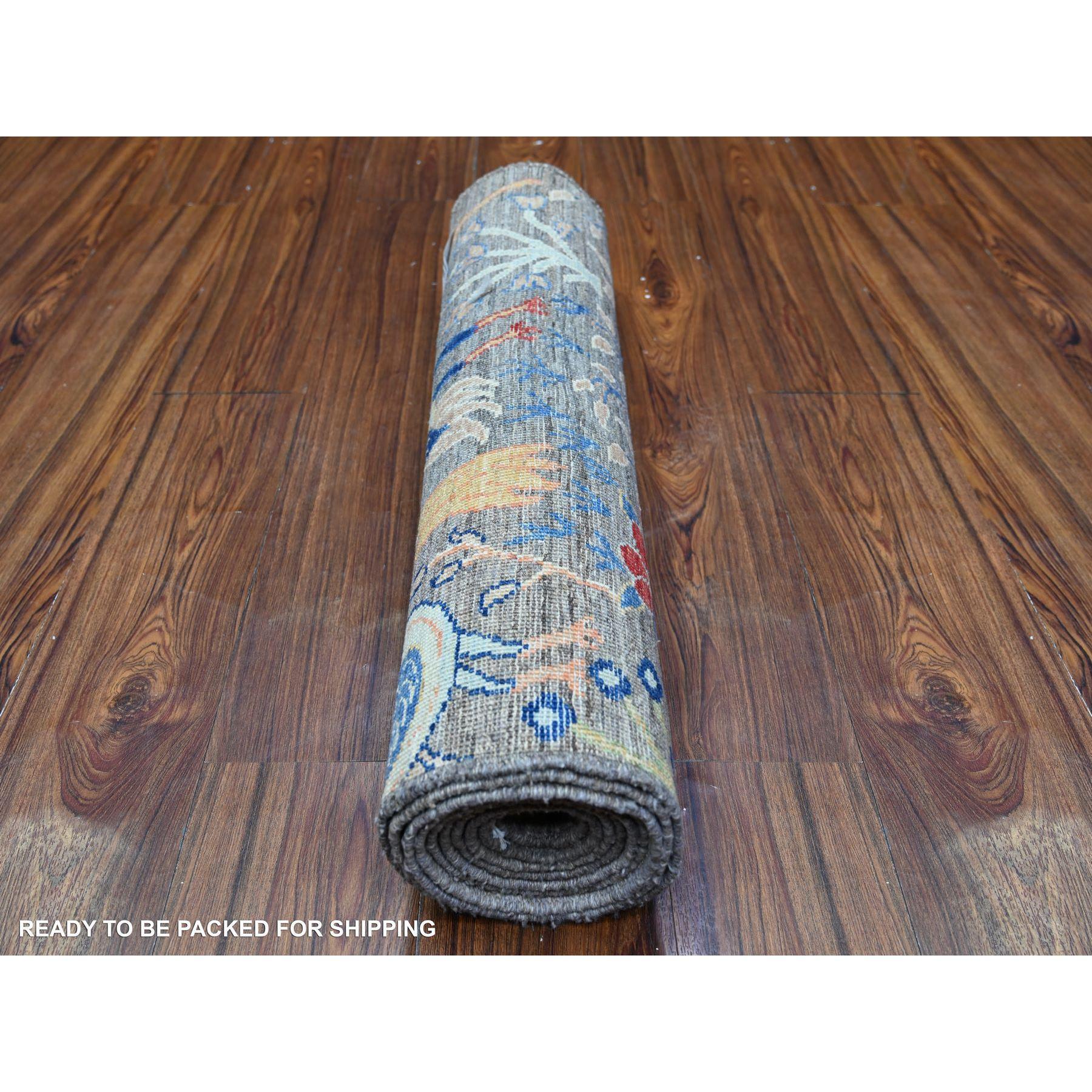 Afghan Tapis de course de Peshawar afghan gris bataille, noué à la main, 2'6
