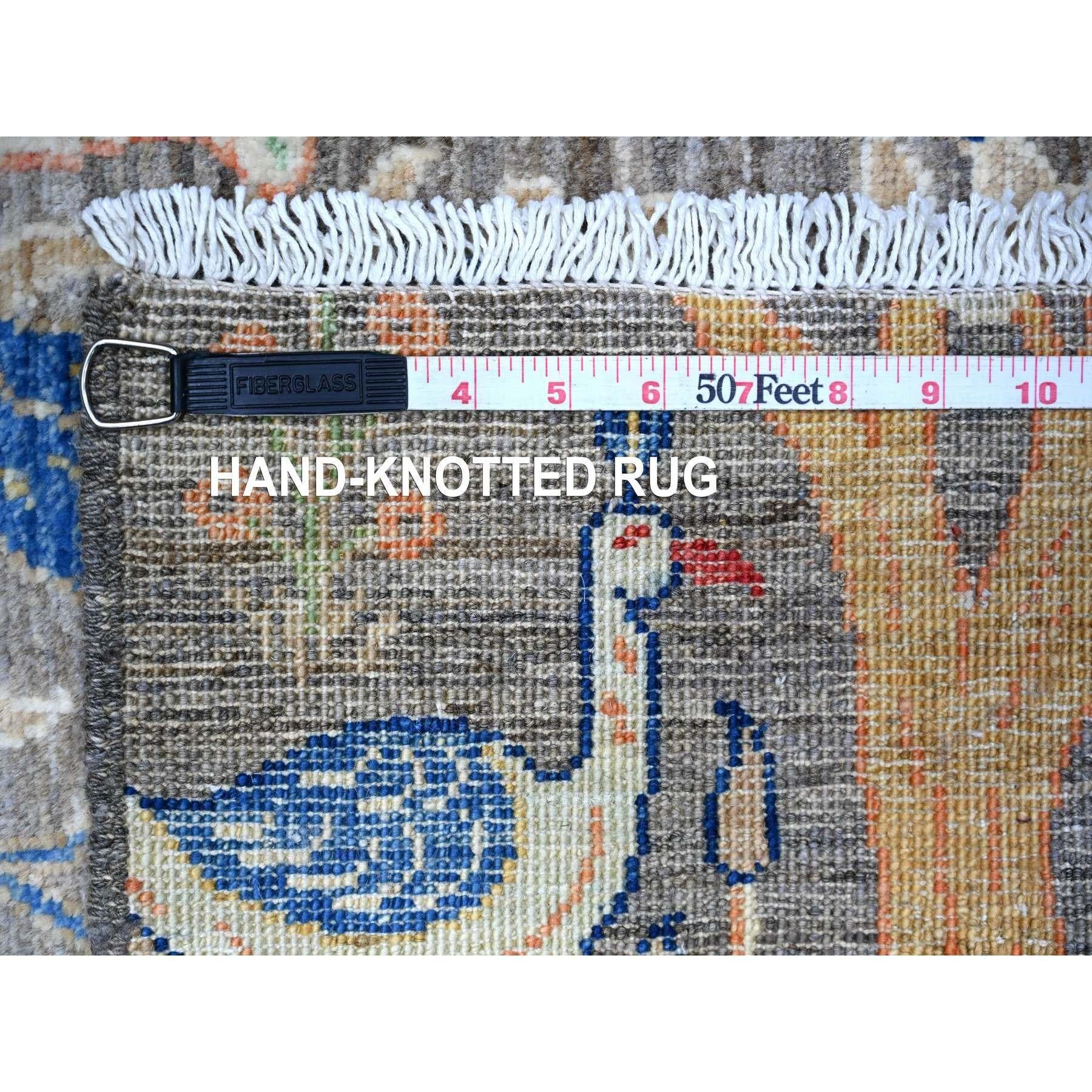 Tapis de course de Peshawar afghan gris bataille, noué à la main, 2'6