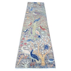 Tapis de course de Peshawar afghan gris bataille, noué à la main, 2'6"x9'7"