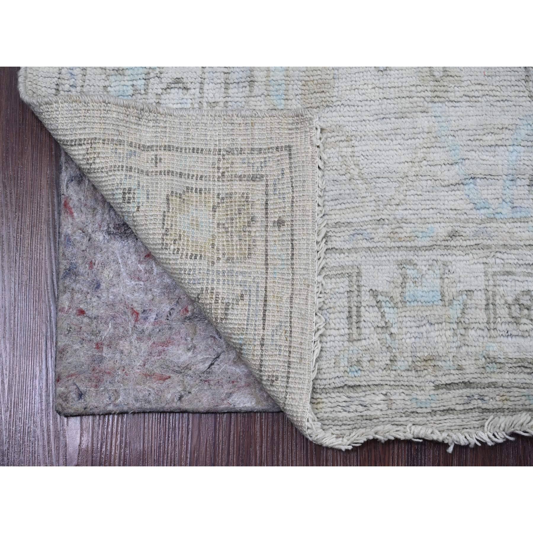 Pastel Gray, Afghan Angora Oushak with All Over Design, Hand Knotted, Natural Dyes, 100% Wool, Runner, Oriental Rug
Primary materials: Wool
Latex: No Pile 
height: 0.25 Inches
Style: Transitional
Primary color: Grey
Secondary colors: Brown,