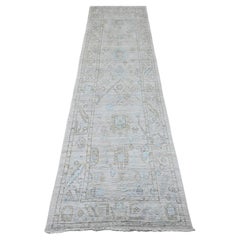 2'6"x9'7" Gray Afghan Angora Oushak All Over Design Hand Knotted Wool Runner Rug