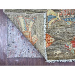 2'6"x9'7" Gray Afghan Peshawar Oceanic Fish Design Hand Knotted Wool Runner Rug