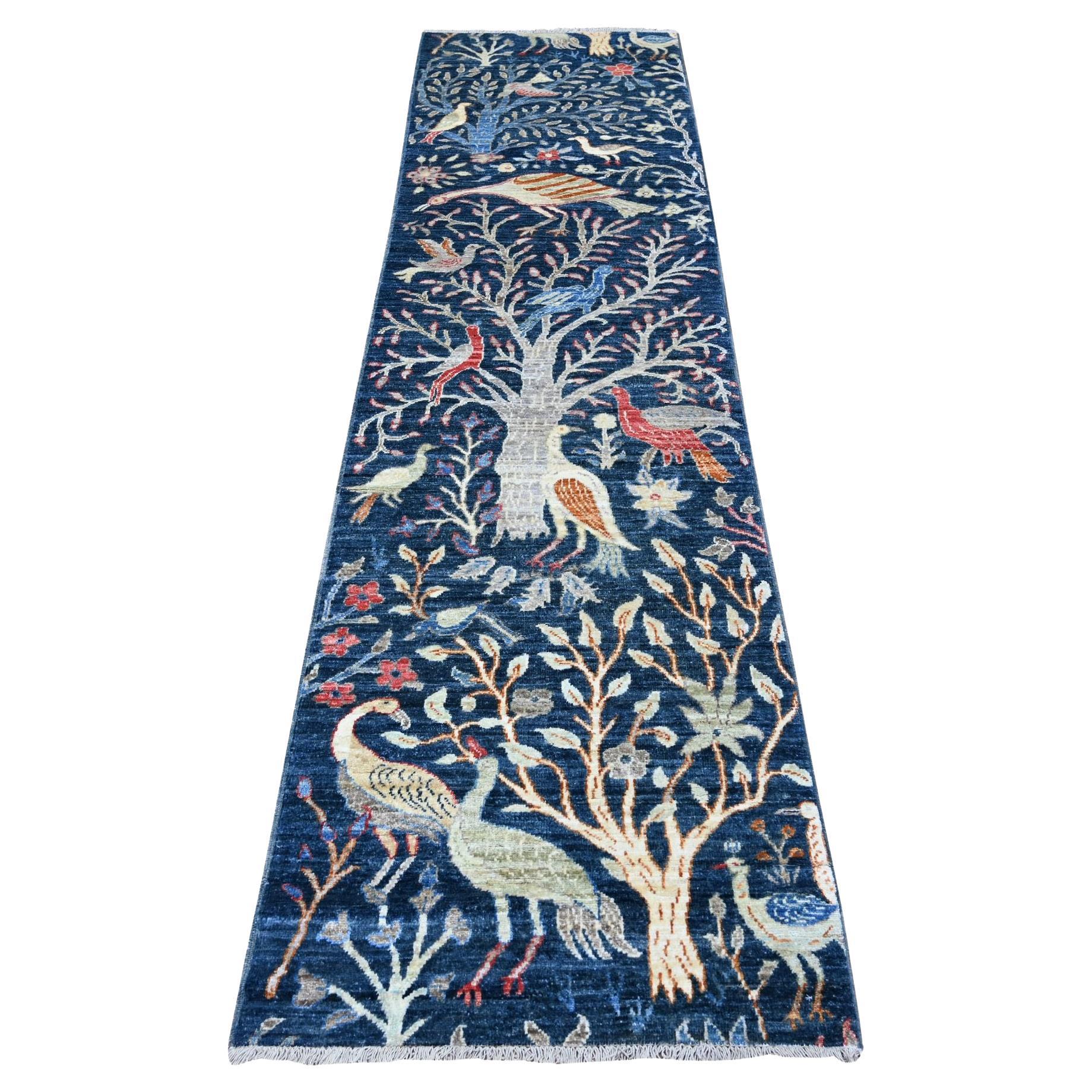 2'6"x9'7" Millennium Blue, Afghan Peshawar, Hand Knotted, Wool, Runner Rug
