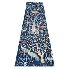 2'6"x9'7" Millennium Blue, Afghan Peshawar, Hand Knotted, Wool, Runner Rug