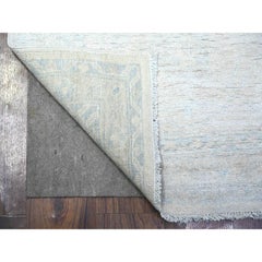 2'6"x9'7" Peppermint White, White Wash Peshawar, Hand Knotted, Wool, Runner Rug