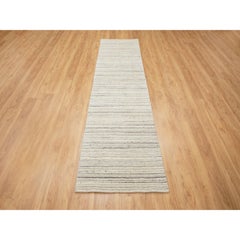 2'6"x9'8" Beige Hand Loomed Organic Wool Modern Runner Oriental Rug
