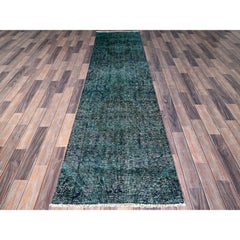 2'6 "x9'8" Overdyed Green Vintage Persian Tabriz Hand Knotted All Wool Runner Rugs (Tappeto da corsa in lana)
