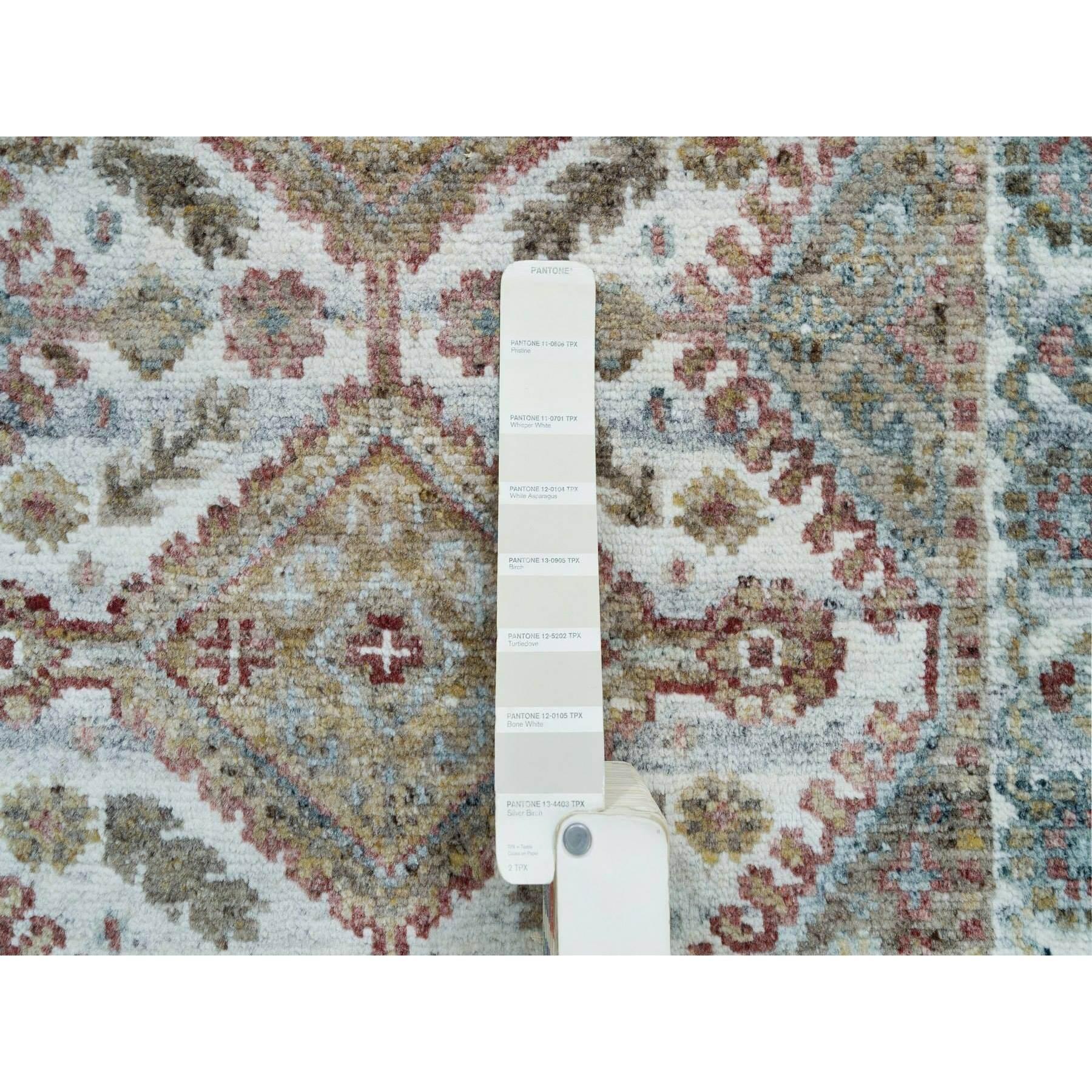 Indiano Tappeto Runner Anti-Flash Bianco Unique Flower Rosettes Border Design 2'6 