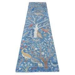 2'6"x9'9" Atlantic Blue Peshawar Birds Paradise Handgeknüpfter orientalischer Läufer Orientalischer Teppich