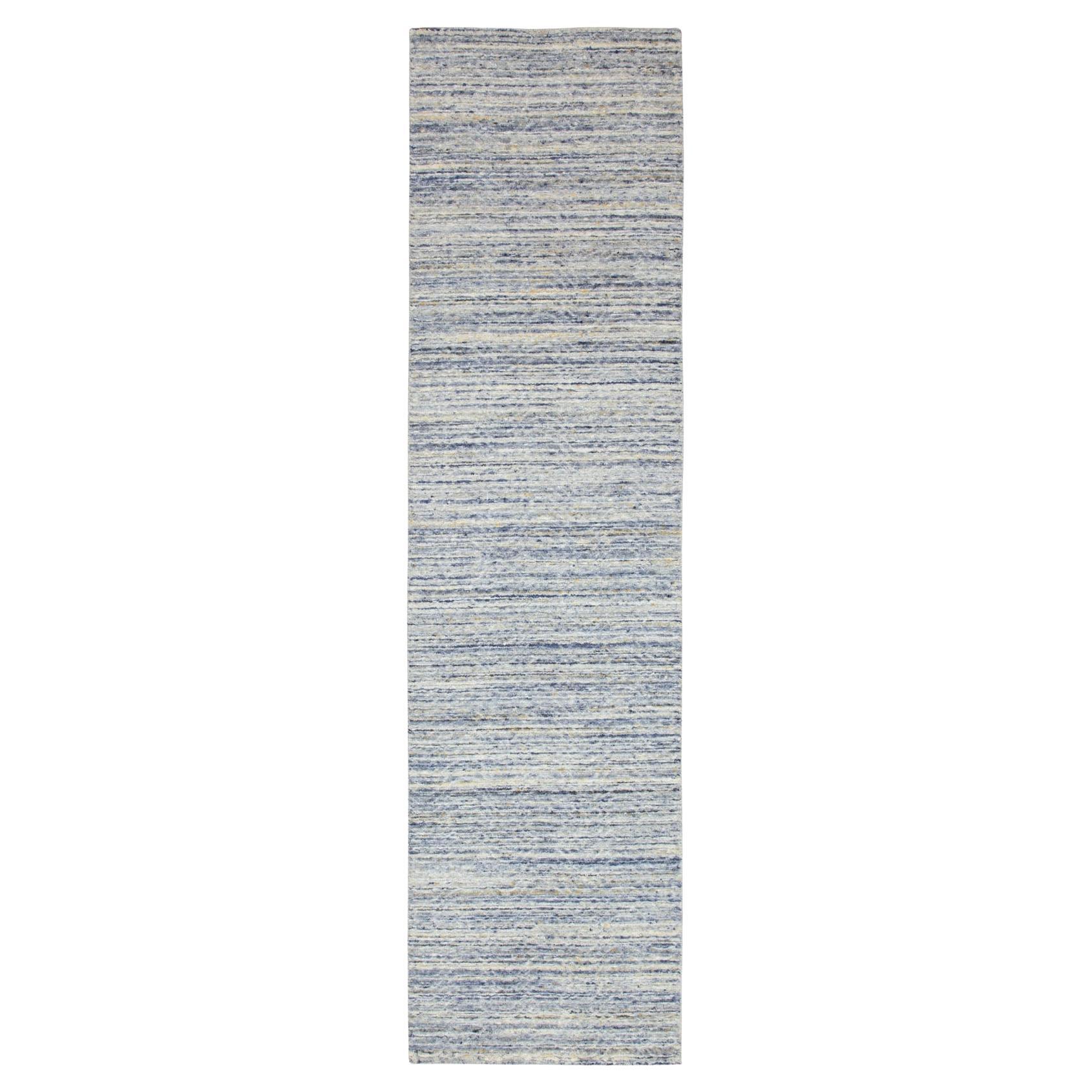 2
6 "x9
9" Bleu Variegated Textured Design Hand Loomed Runner Wool Modern Rug