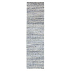 2
6 "x9
9" Bleu Variegated Textured Design Hand Loomed Runner Wool Modern Rug
