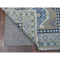 2'6"x9'9" Caucasian Vintage Look Kazak Tribal Design Natural Wool Runner Rug