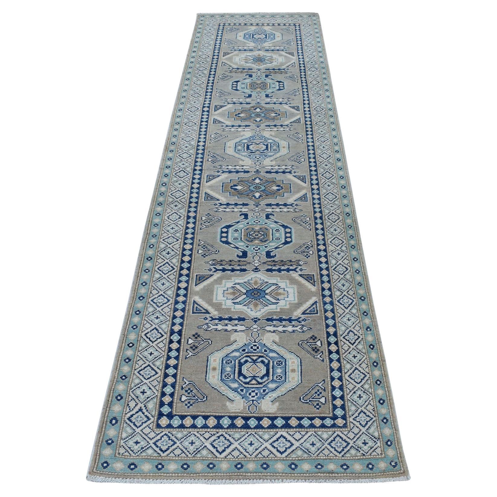 2
6 "x9
9" Kaukasischer Vintage Look Kazak Stammes-Design Natürliche Wolle Läufer Teppich