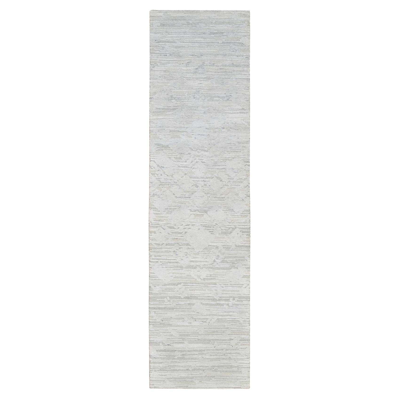 2
6 "x9
9" Grauer moderner handgeknüpfter handgesponnener ungefärbter Läufer aus natürlicher Wolle