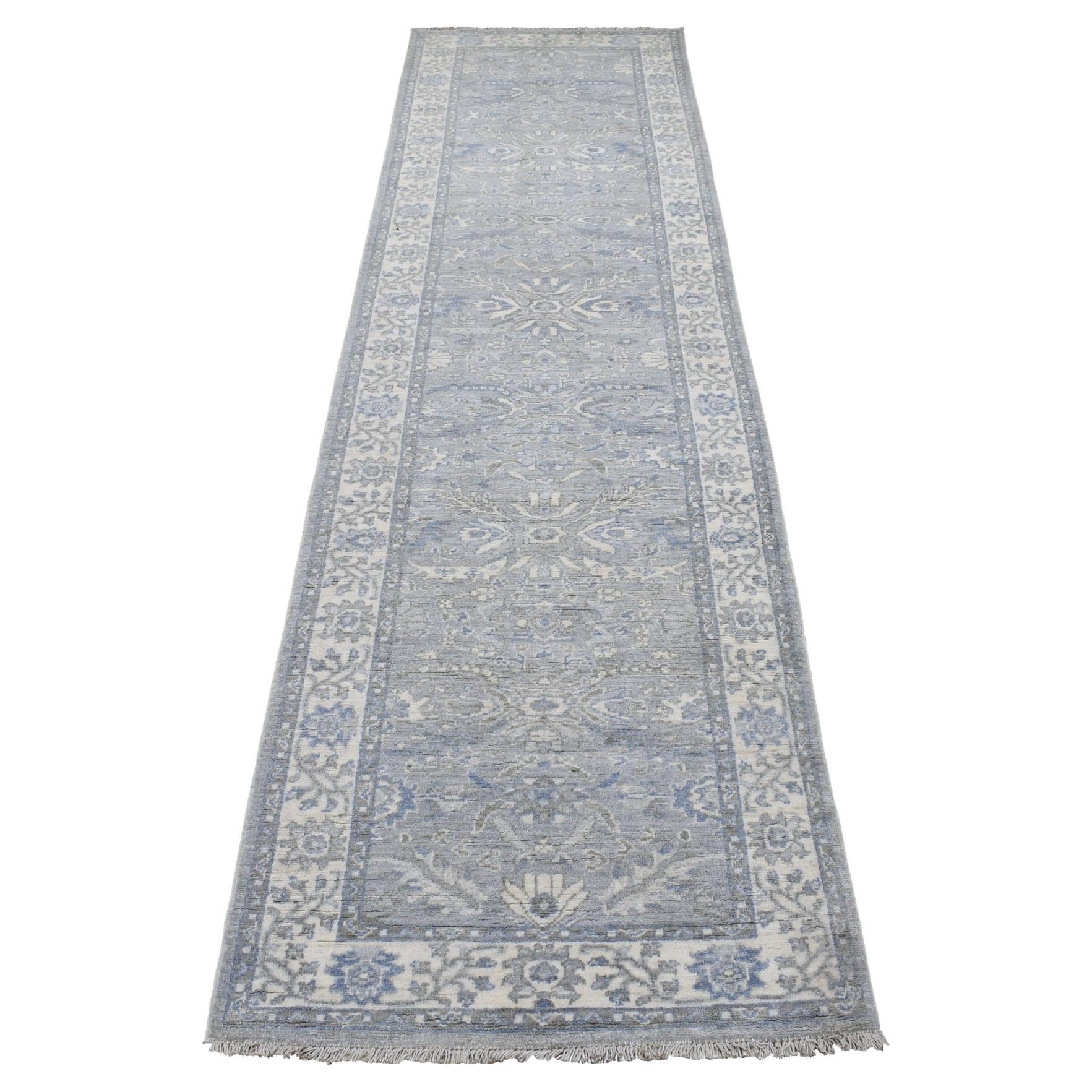 2'6 "x9'9" Afgano grigio Peshawar annodato a mano con disegno Heriz in lana