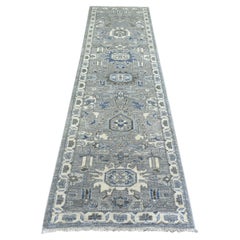 2'6"x9'9" Light Gray Pure Wool Hand Knotted Fine Peshawar Runner Oriental Rug