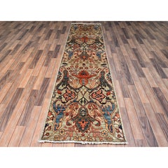 2'6"x9'9" Light Green Bijar Garus Design Hand Knotted Soft Wool Runner Rug
