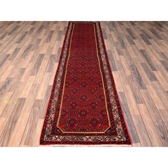 2'6"x9'9" Red New Persian Hamadan with All Over Design Soft Wool Runner Rug