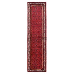 2'6"x9'9" Red New Persian Hamadan with All Over Design Soft Wool Runner Rug