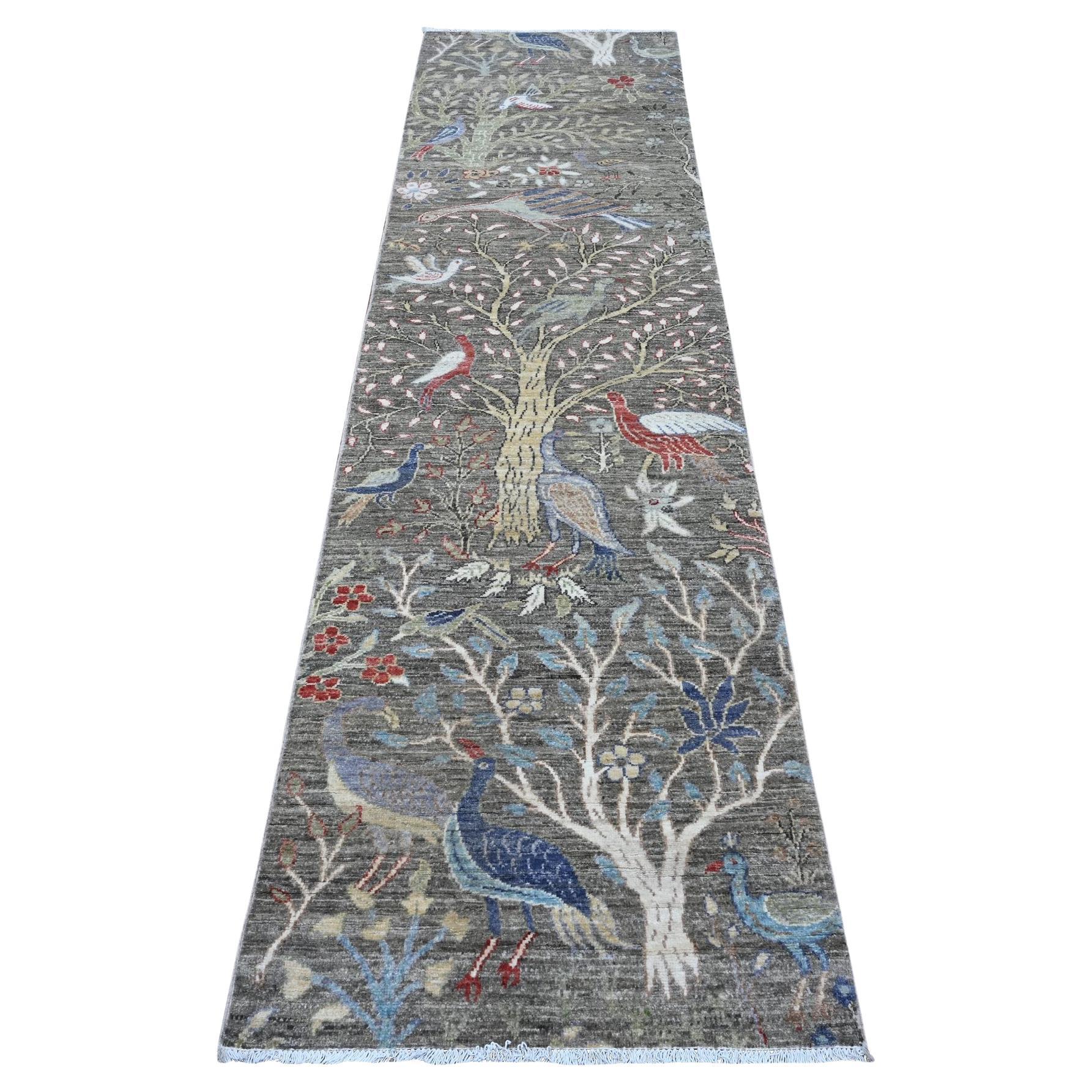 2'6 "x9'9" Templeton Gray Birds of Paradise Tappeto orientale Runner in lana annodato a mano