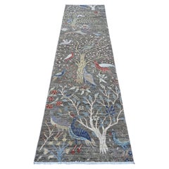 2'6 "x9'9" Templeton Gray Birds of Paradise Tappeto orientale Runner in lana annodato a mano