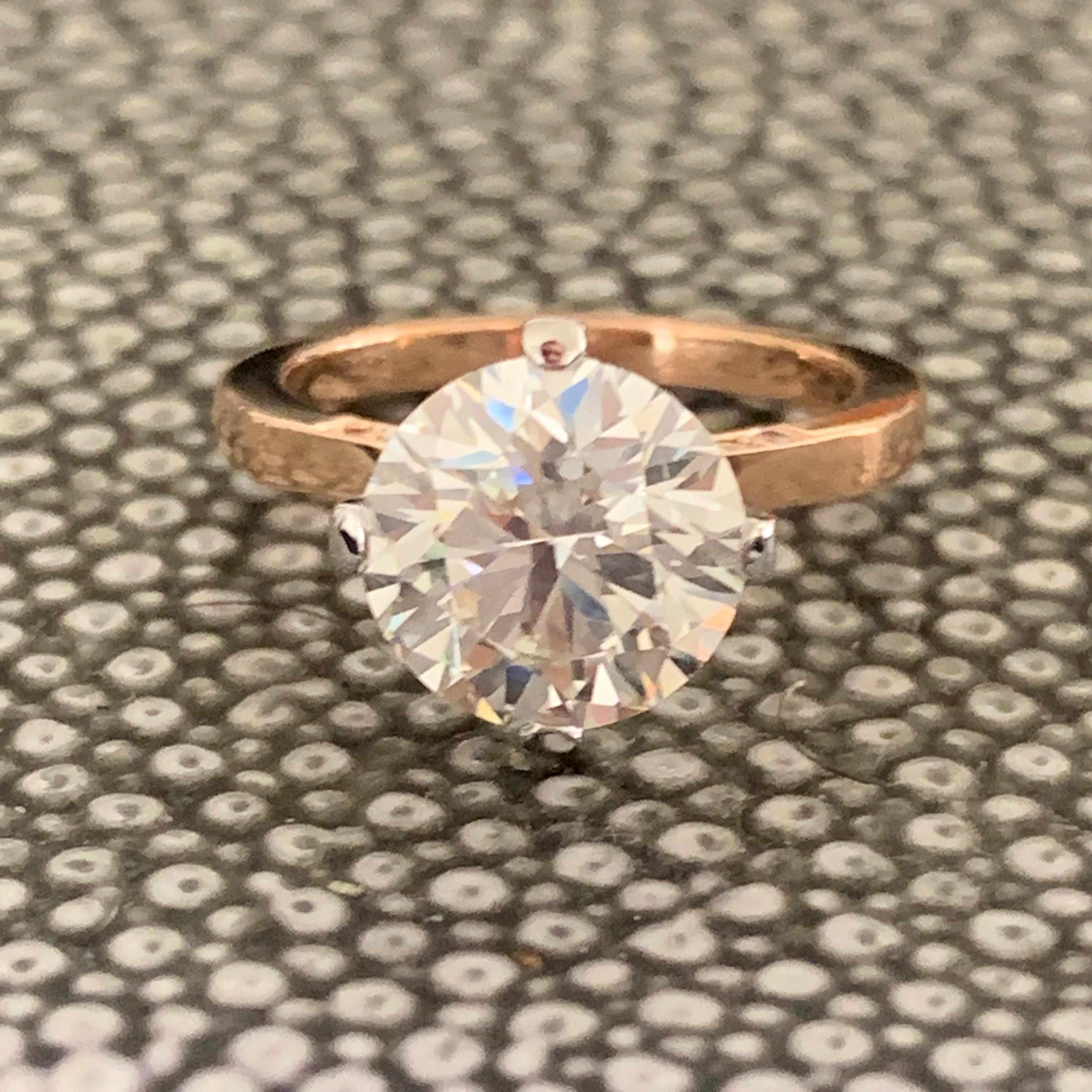 Modern 2.7 Approximate Carat Round Diamond Ring 14 Karat Rose Gold, Ben Dannie For Sale