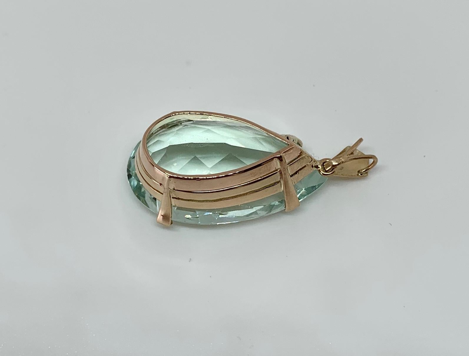 27 Carat Aquamarine Pendant Pear Shape Necklace 14 Karat Gold Antique 2