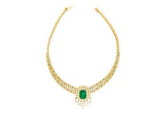 27 Carat Colombian Emerald & Diamond Chandelier Regal Choker Necklace in 18k