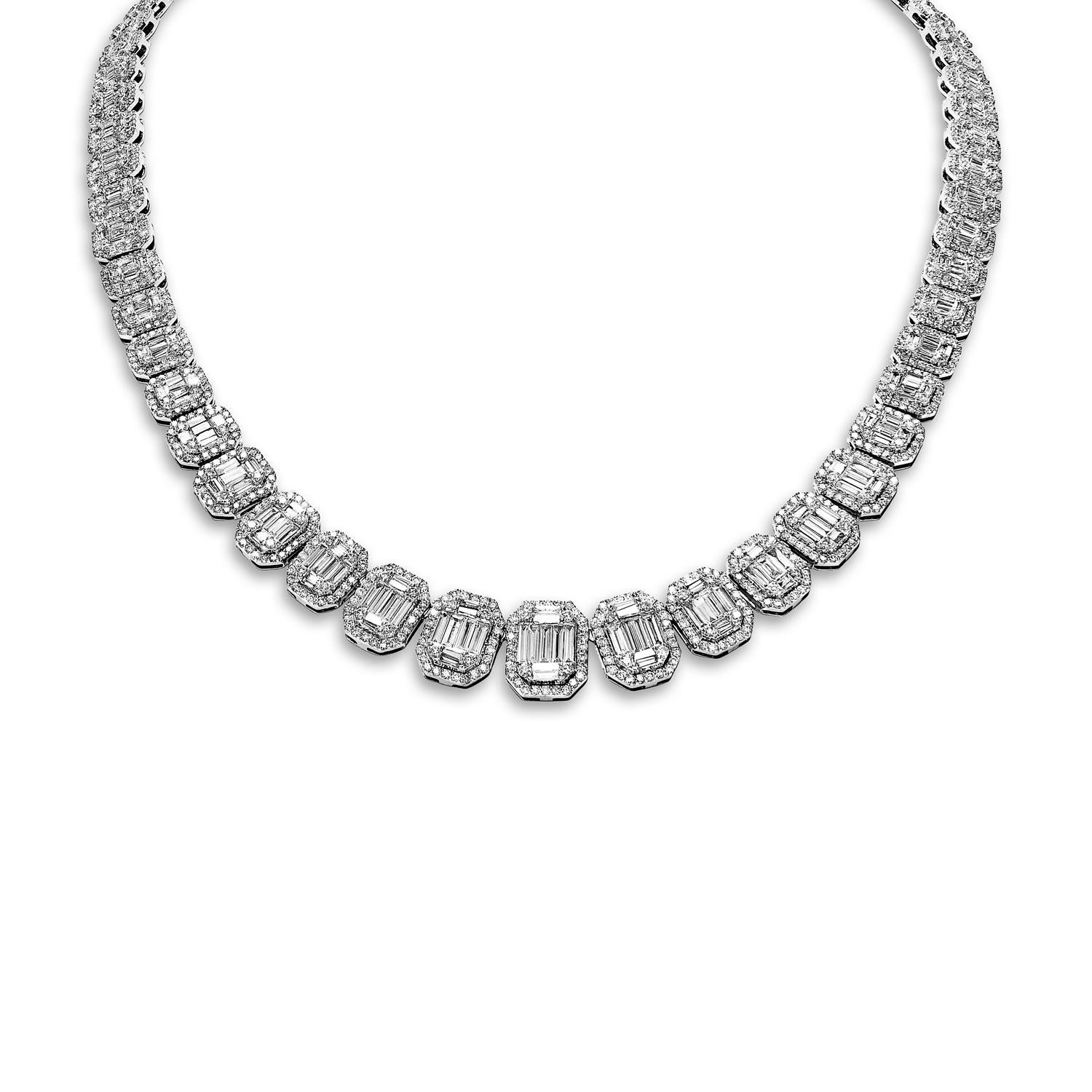 Looking for a luxurious and elegant diamond necklace for that special person in your life? Look no further than an earth-mined emerald-cut diamond necklace set in stunning 14-karat white gold. With its classic and timeless style, this necklace is