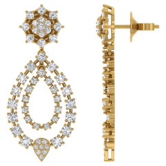 2.7 Carat CVD Diamond Dangle Earrings 14 Karat Yellow Gold Handmade Fine Jewelry