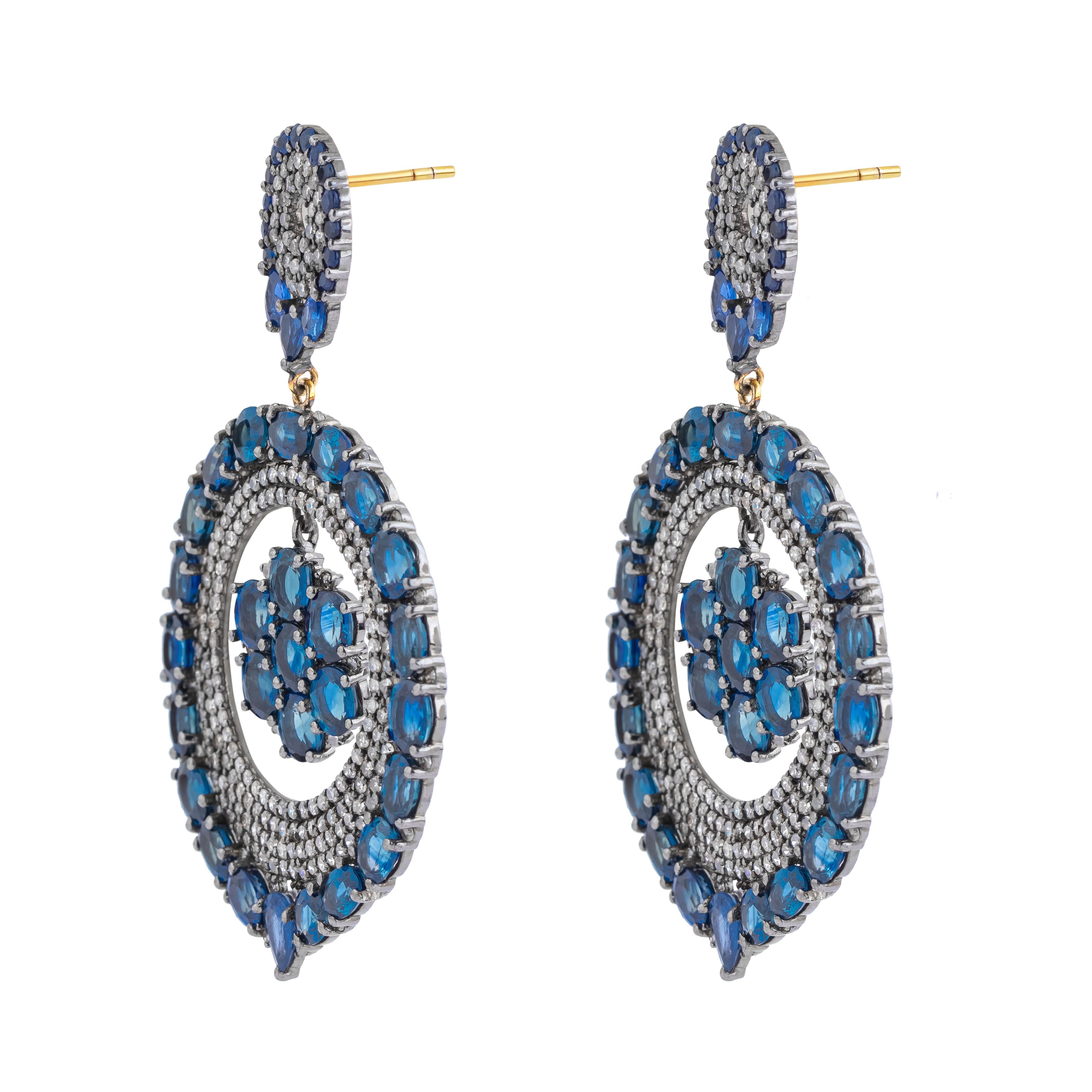 Contemporary 27 Carat Diamond and Sapphire Modern Cocktail Earrings For Sale