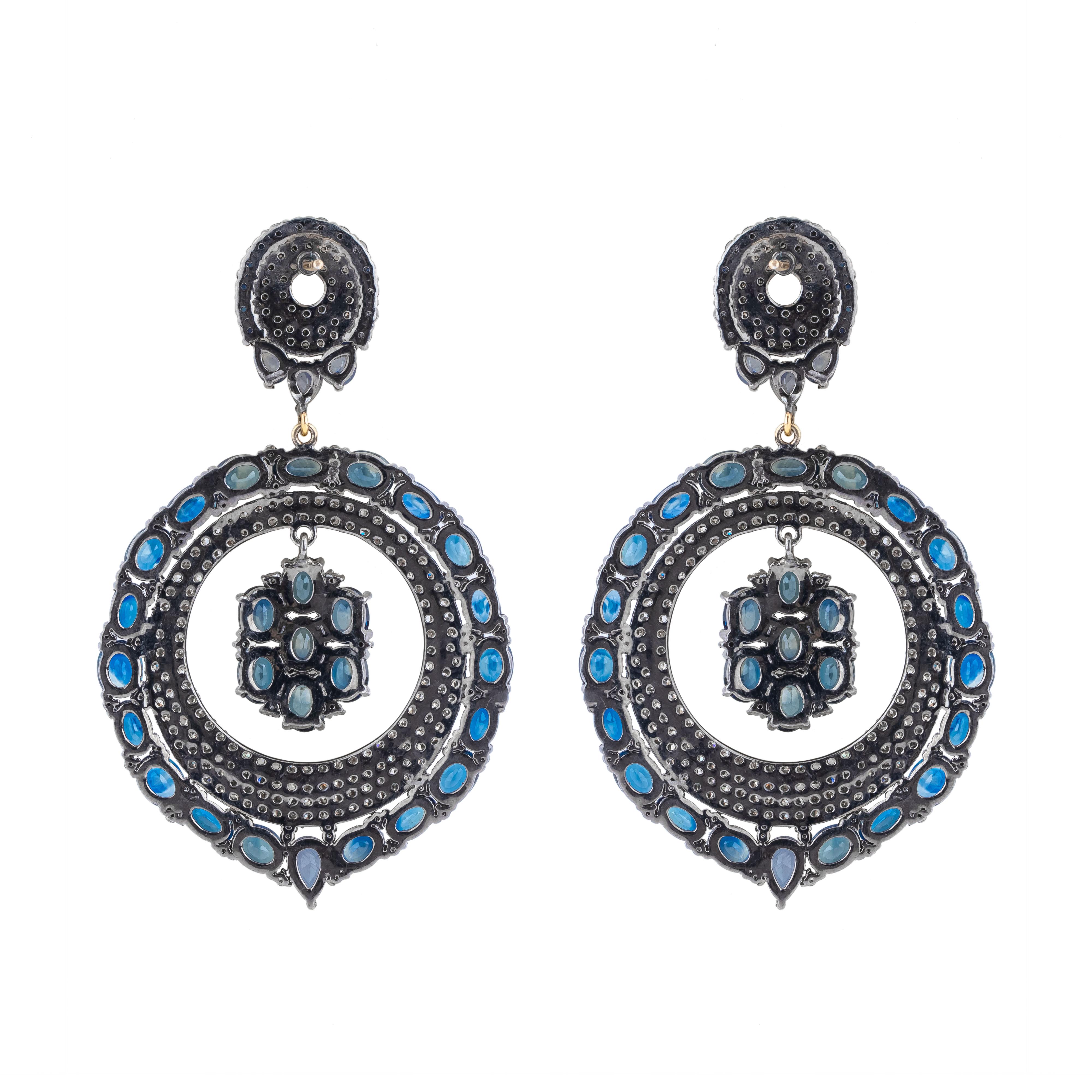27 Carat Diamond and Sapphire Modern Cocktail Earrings In New Condition For Sale In Jaipur, IN