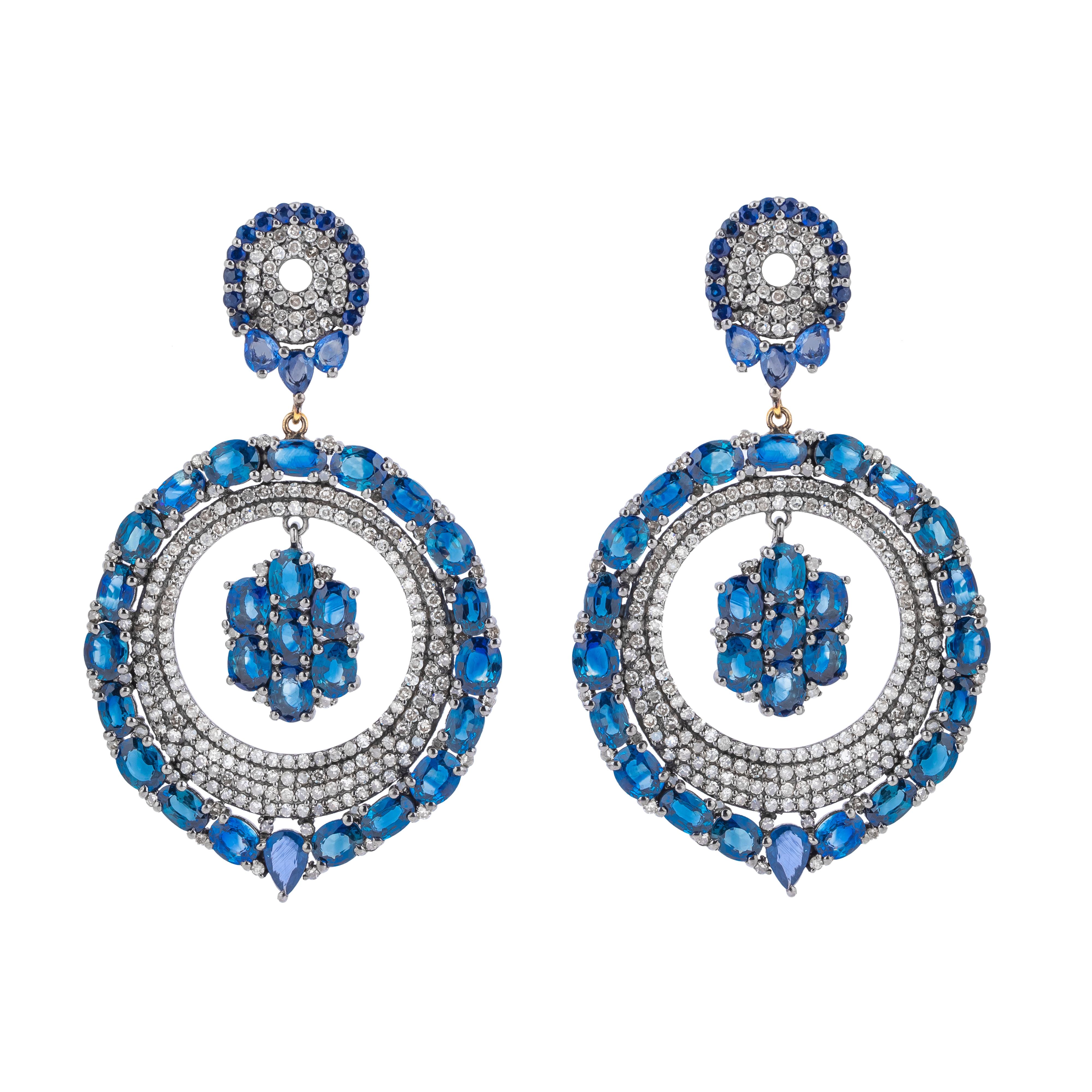Women's 27 Carat Diamond and Sapphire Modern Cocktail Earrings For Sale